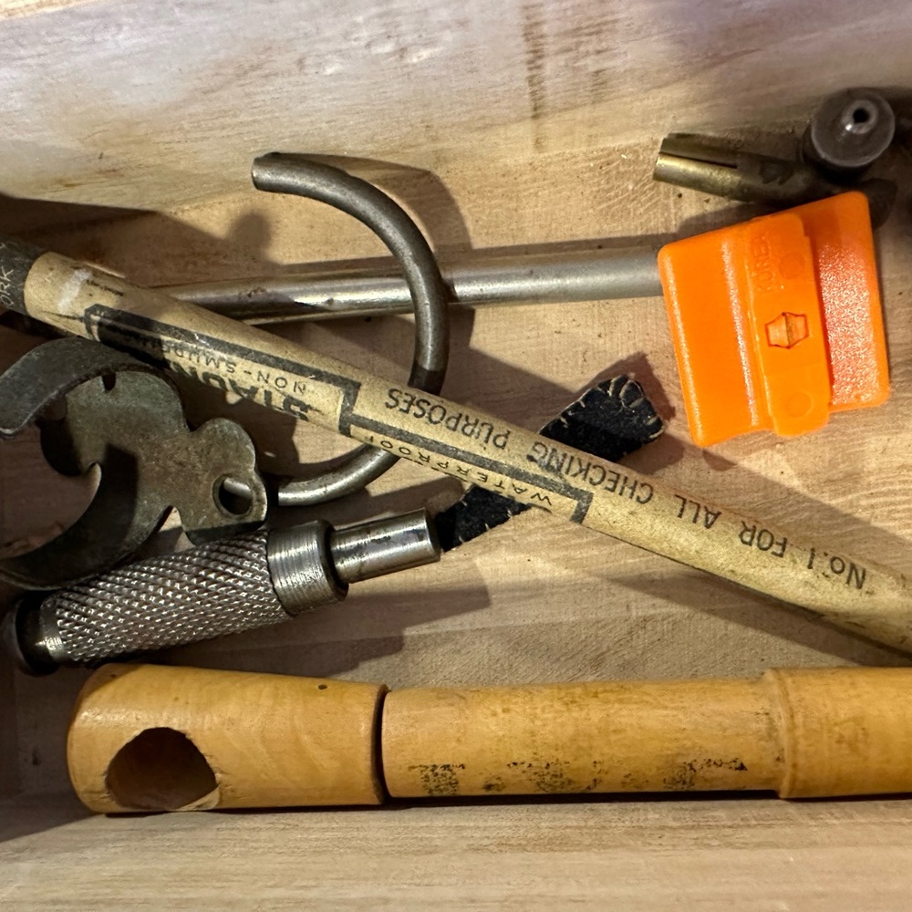Wooden box of old vintage items